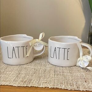 Rae Dunn Cream Latte Mugs with Black Lettering